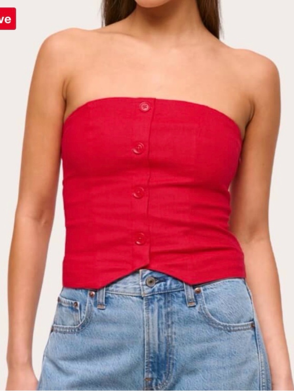 Abercrombie & Fitch Red Strapless Button-Front Tube Top